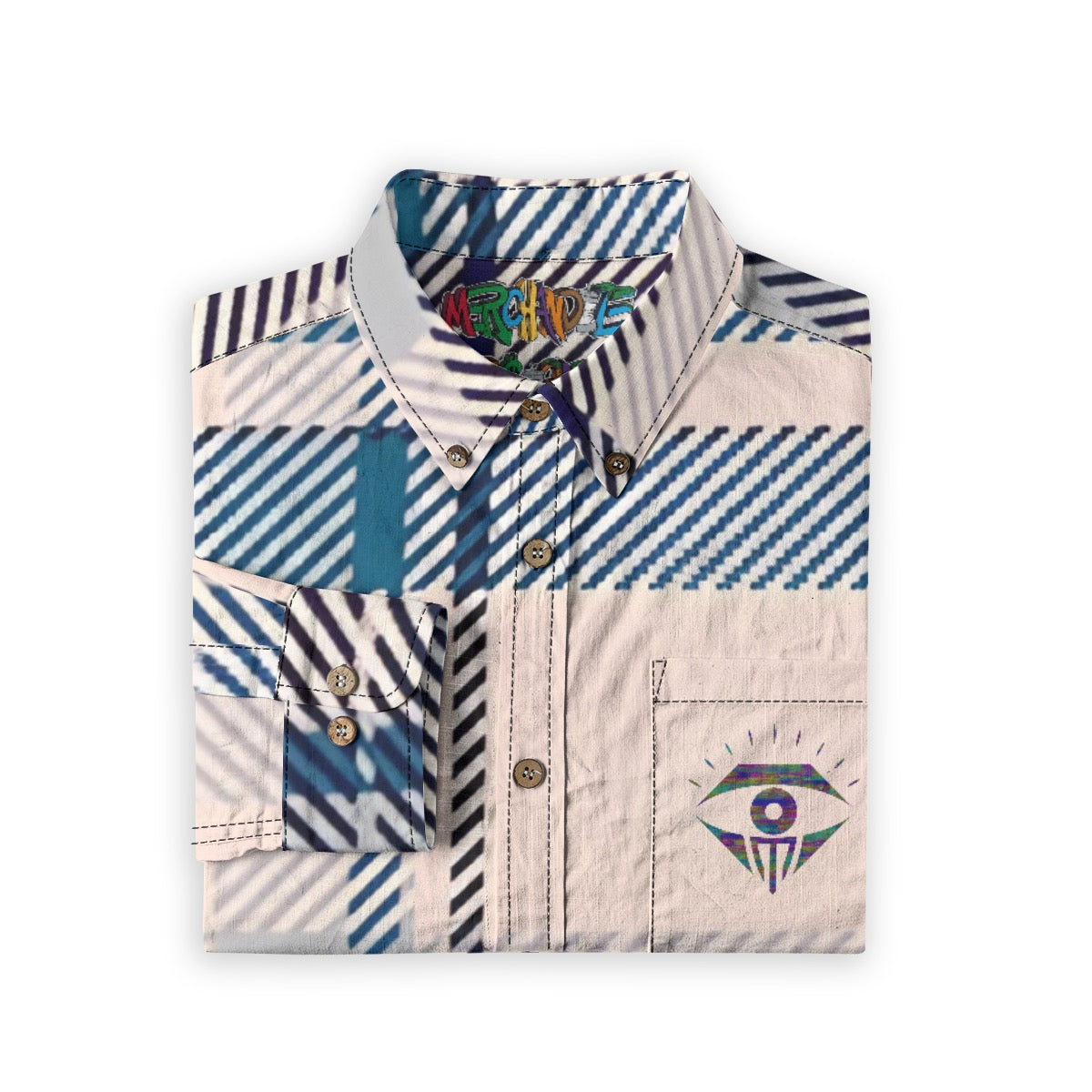 Tan Blue Plaid Designer Long Sleeve Shirt
