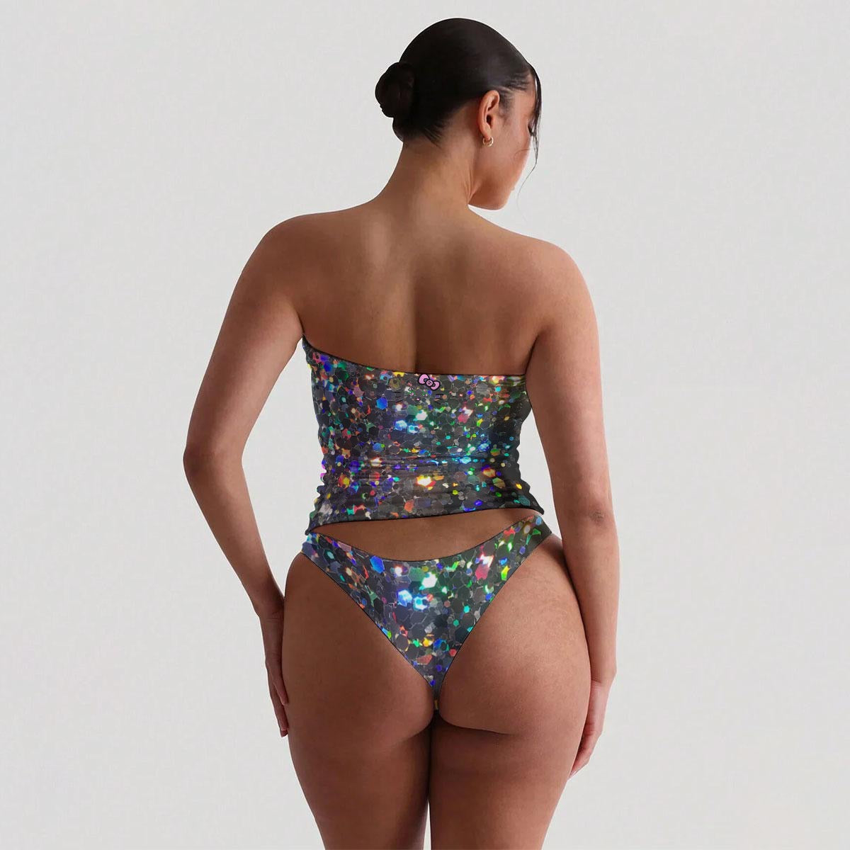 Cash Kitty Tube Top/Cheeky Bottom Set-Diamond drip