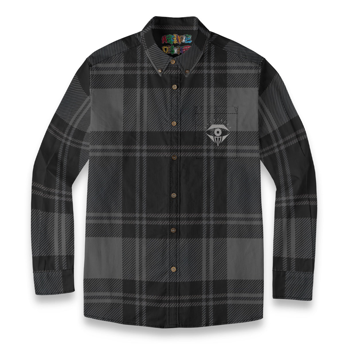 Black Gray Plaid Designer Long Sleeve Shirt