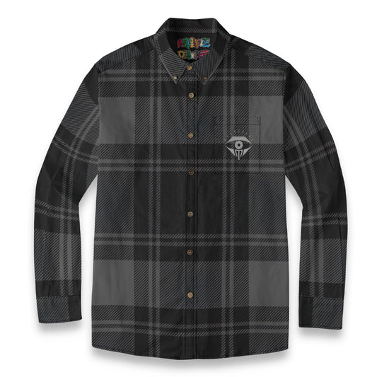 Black Gray Plaid Designer Long Sleeve Shirt