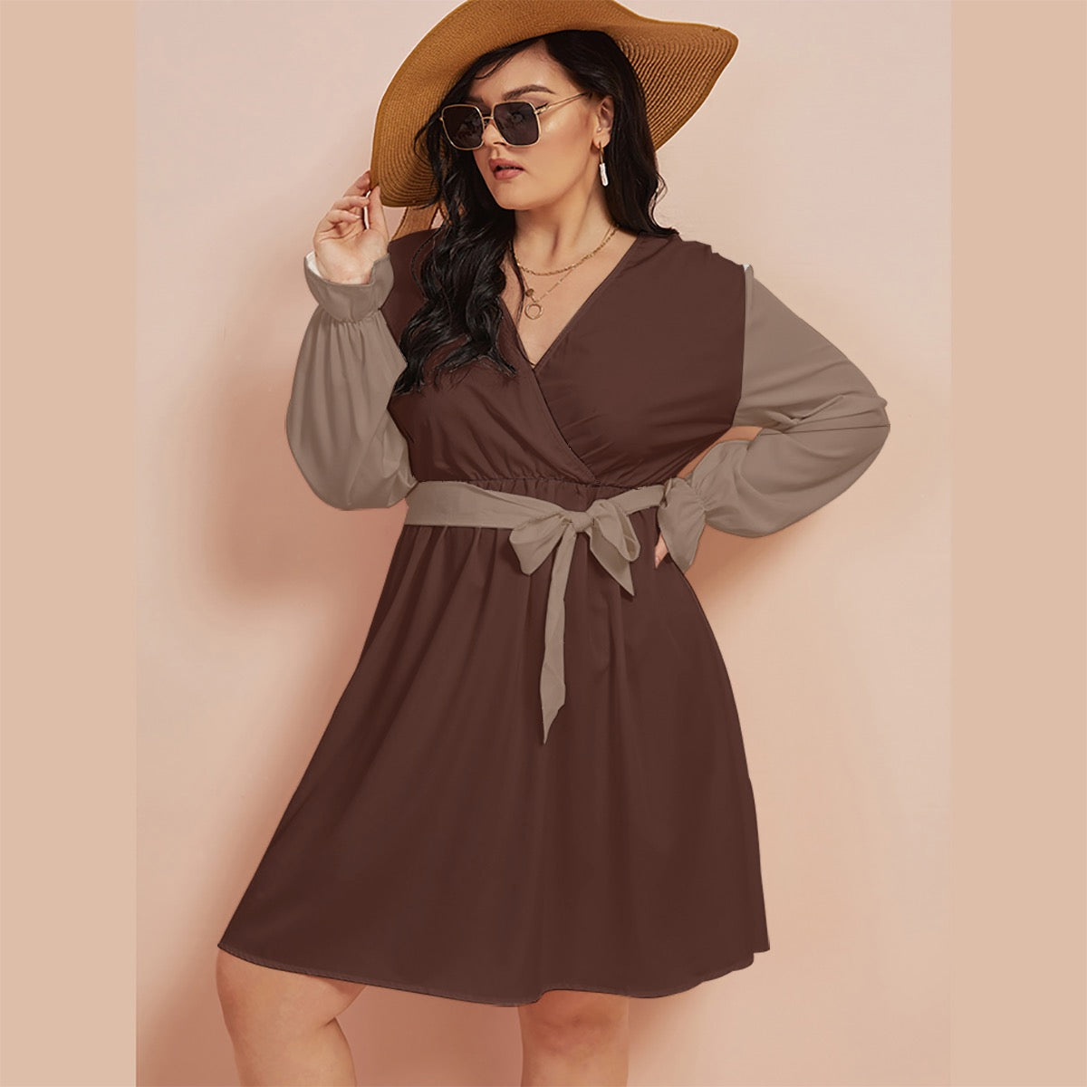 Cocoa Rose Cash Kitty Curves V-neck Dress With Waistband