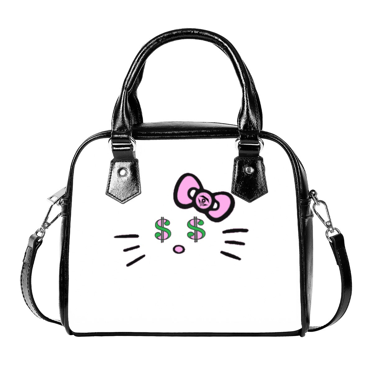 White Cash Kitty Designer Handbag With Single Shoulder Strap