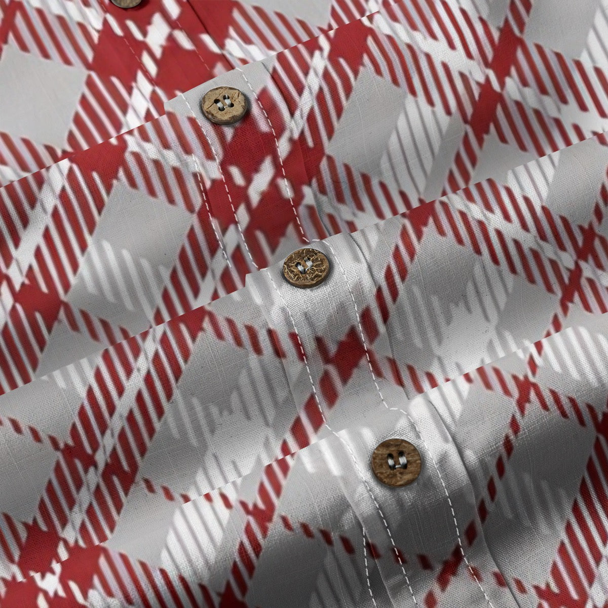 White Red Gray Plaid Designer Long Sleeve Shirt