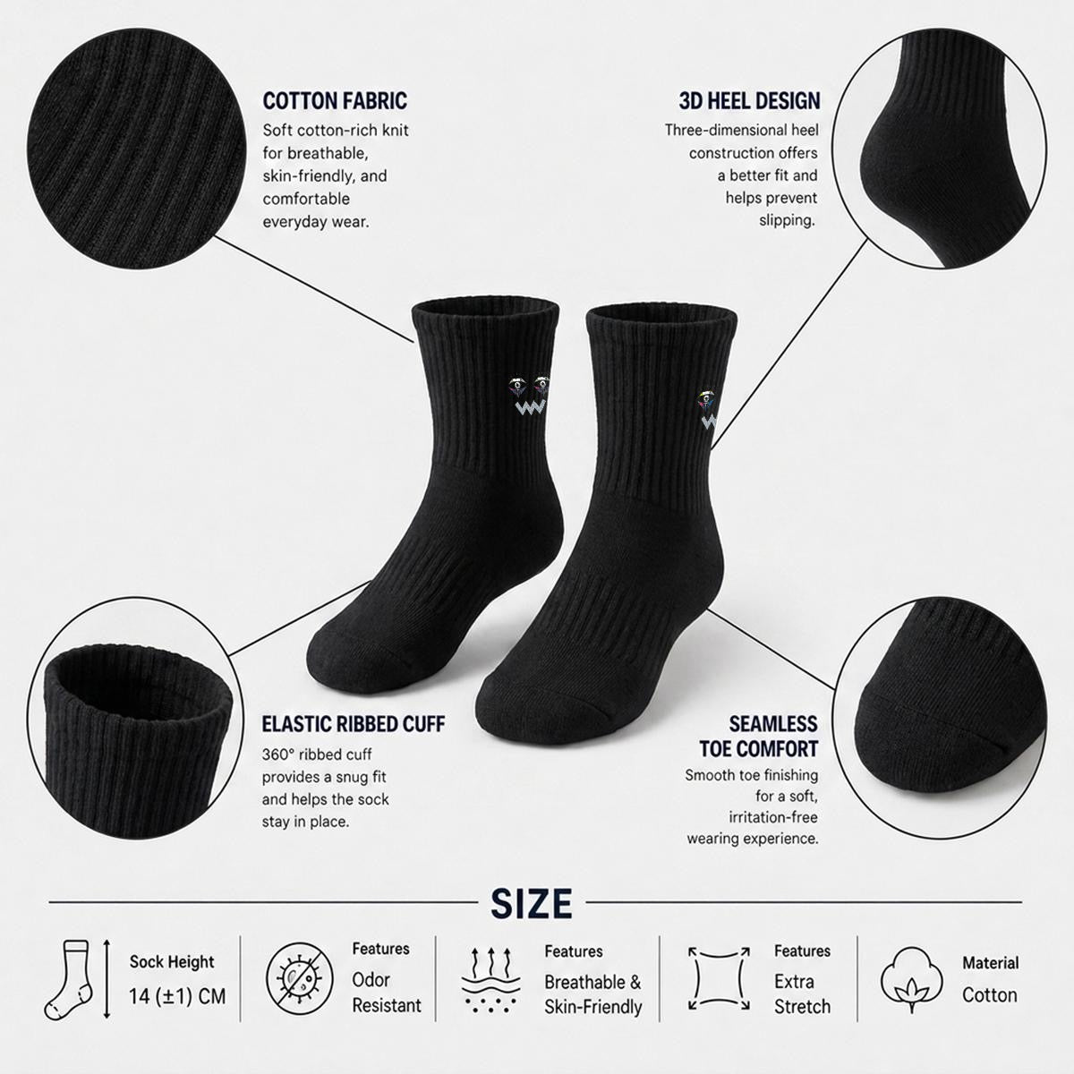 embroidery Chill Merch -Calf Socks|Cotton