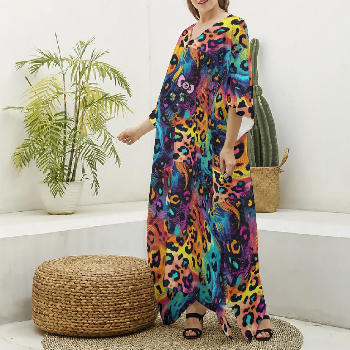 Cash Kitty Silk V-neck mumu-Rainbow