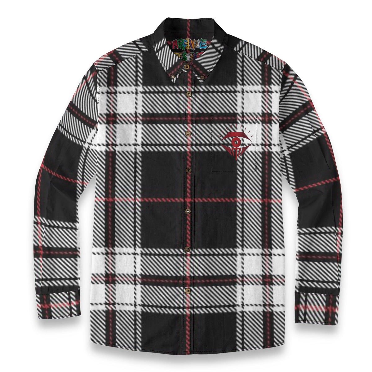 Black Red White Plaid Designer Long Sleeve Shirt