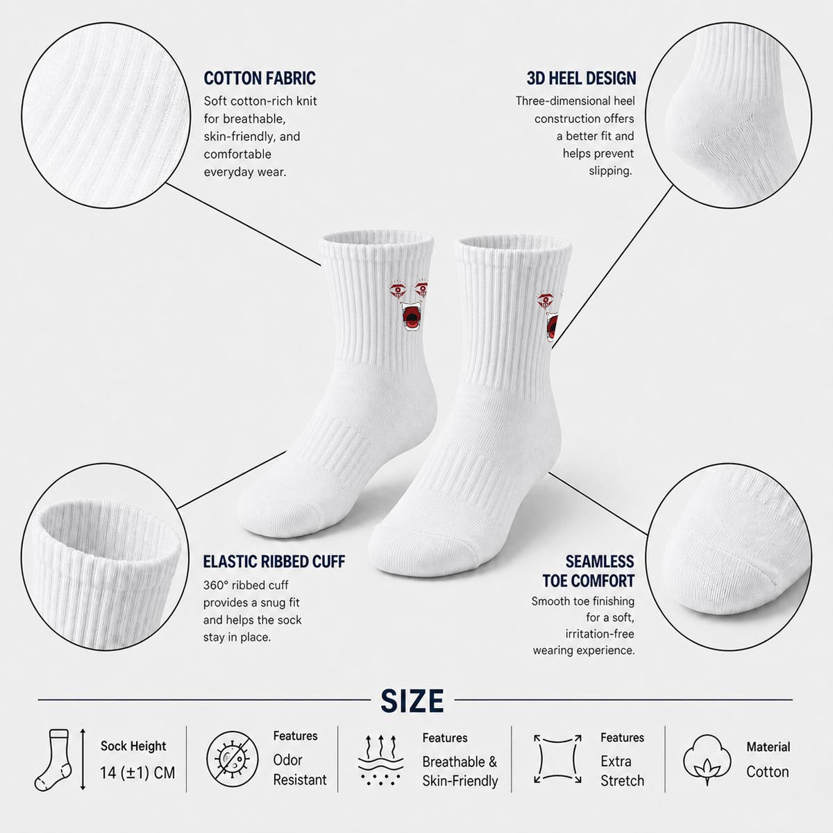 embroidery Powered Up Mid-Calf Socks|Cotton