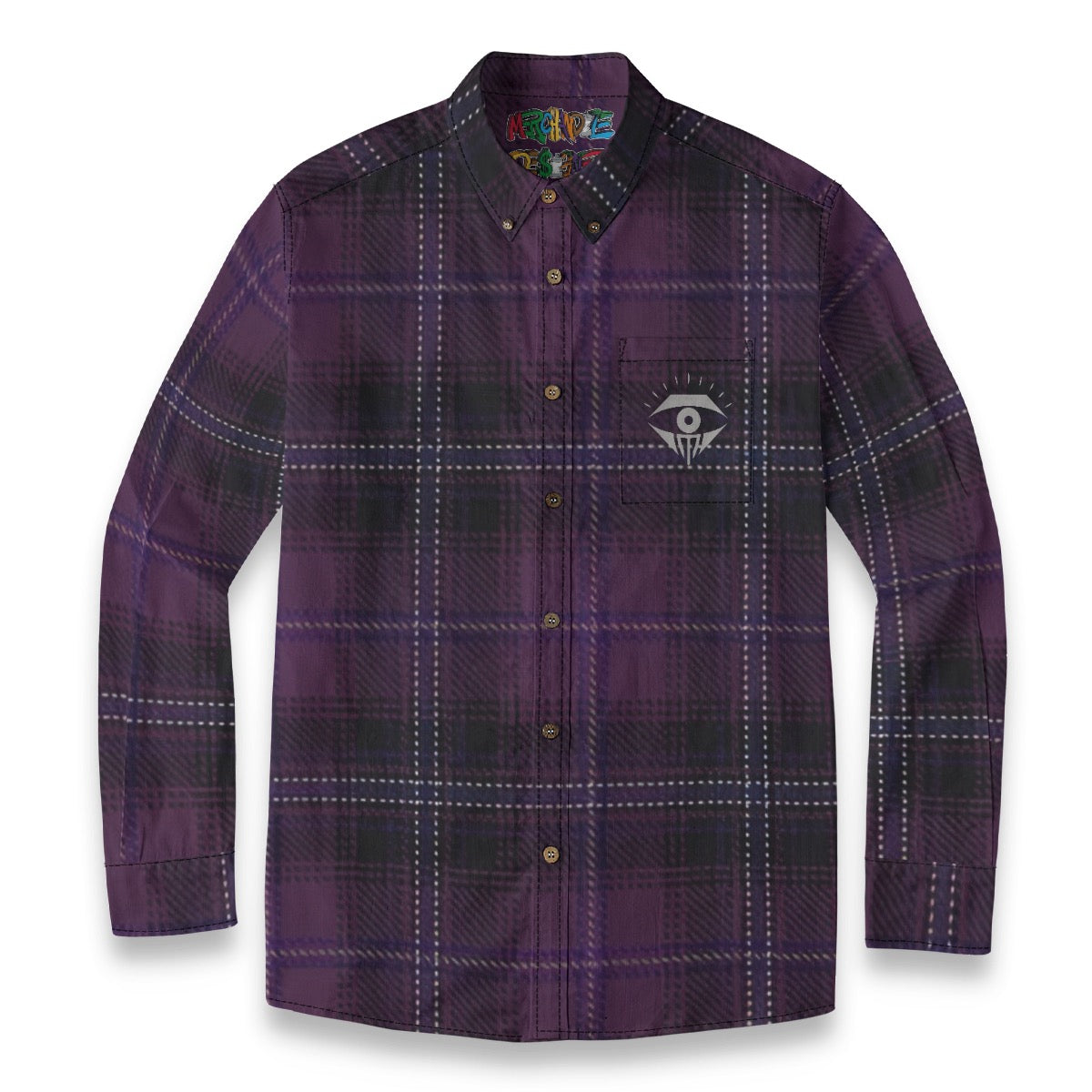 Purple Black Gray Plaid Designer Long Sleeve Shirt