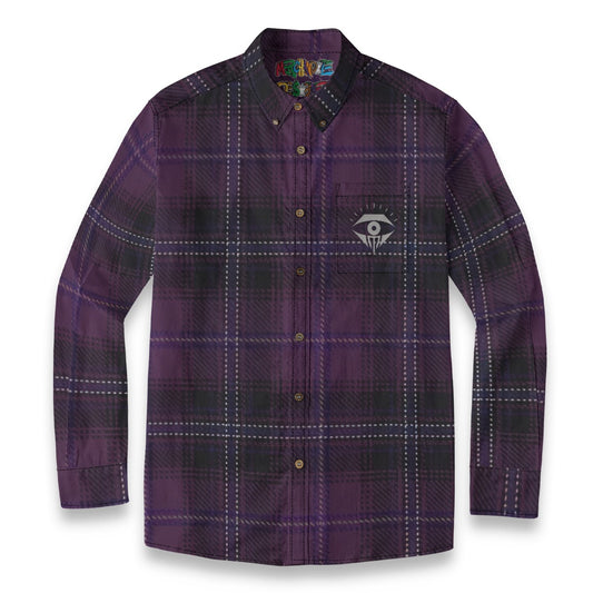 Purple Black Gray Plaid Designer Long Sleeve Shirt