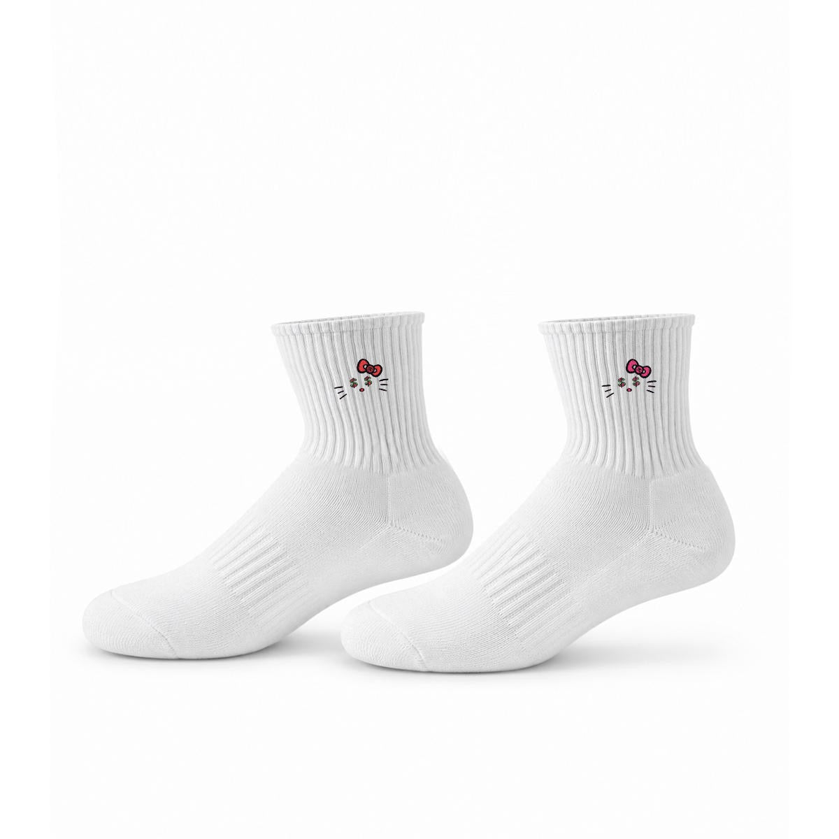 embroidery Cash Kitty Mid-Calf Socks|Cotton