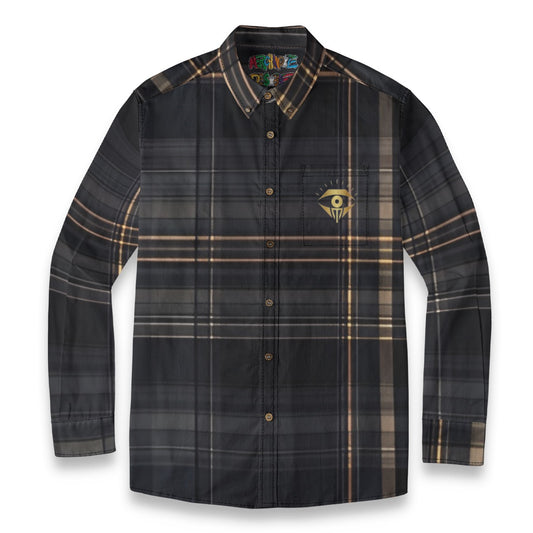 Black Gold Plaid Designer Long Sleeve Shirt