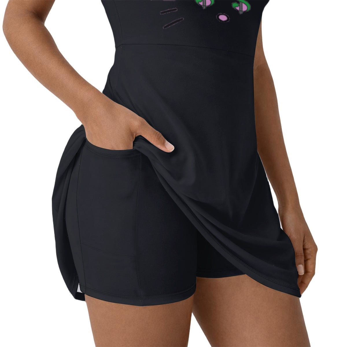 Midnight Cash Kitty Women’s Athletic Dress With Built‑In Shorts