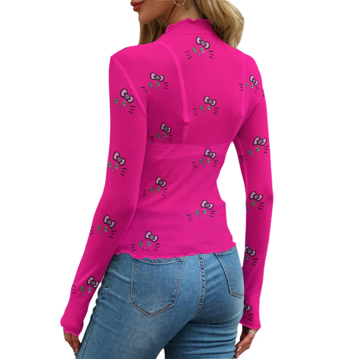 Cash Kitty Designer Mesh T-shirt-Hot Pink