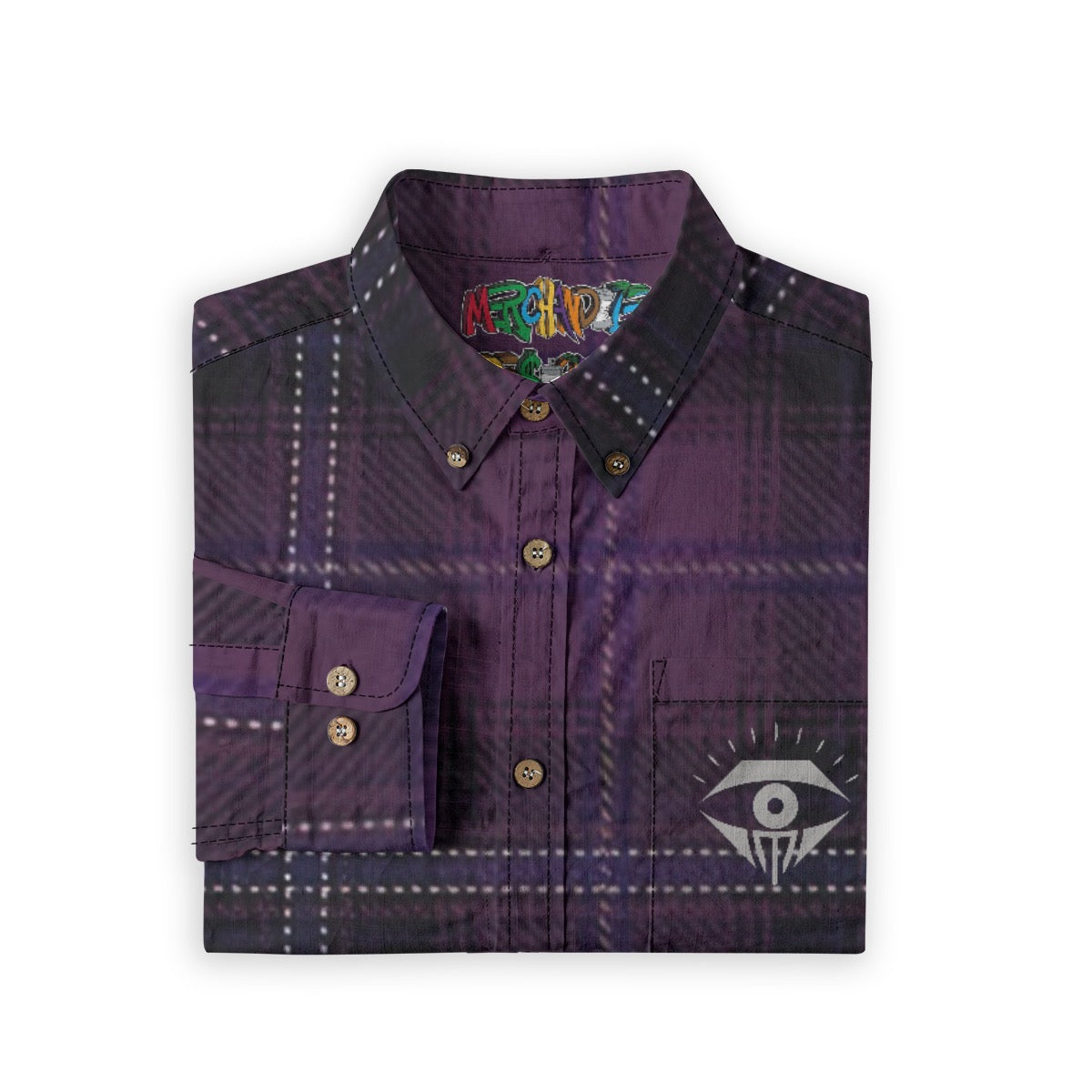 Purple Black Gray Plaid Designer Long Sleeve Shirt