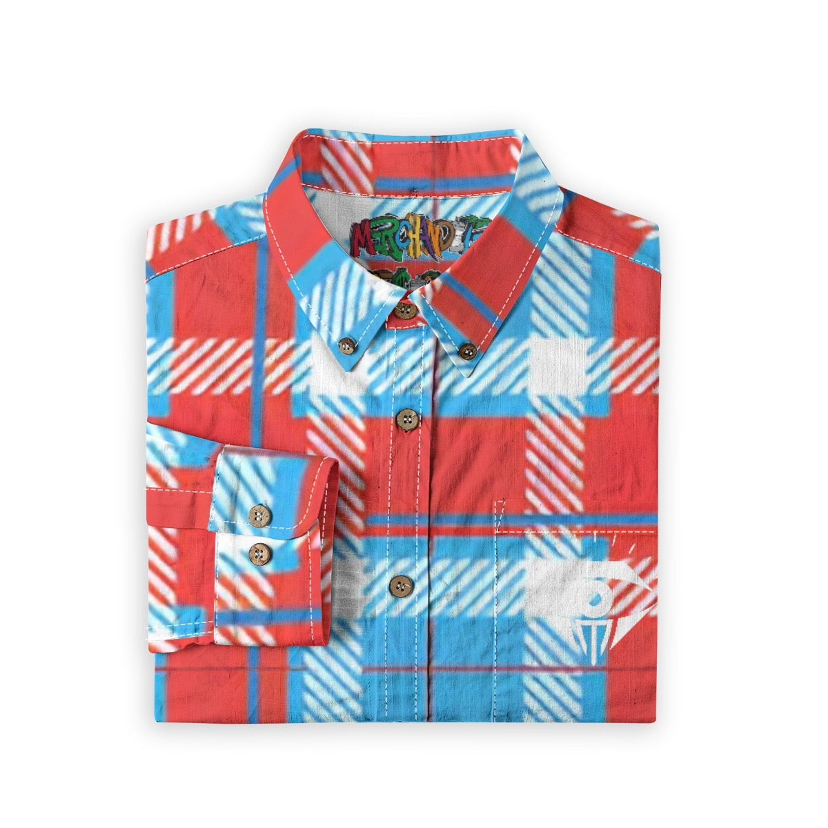 Blue Red White Plaid Designer Long Sleeve Shirt