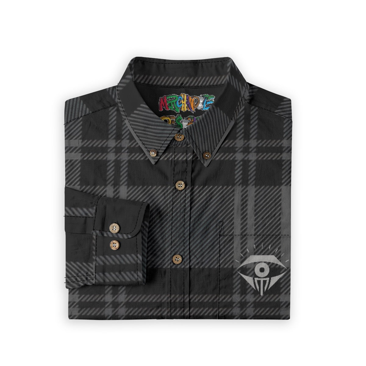 Black Gray Plaid Designer Long Sleeve Shirt