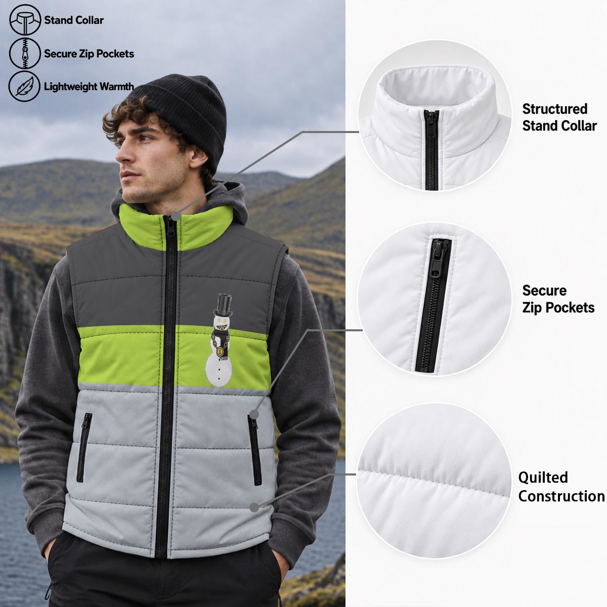 lime Snowman Zip Padded Vest