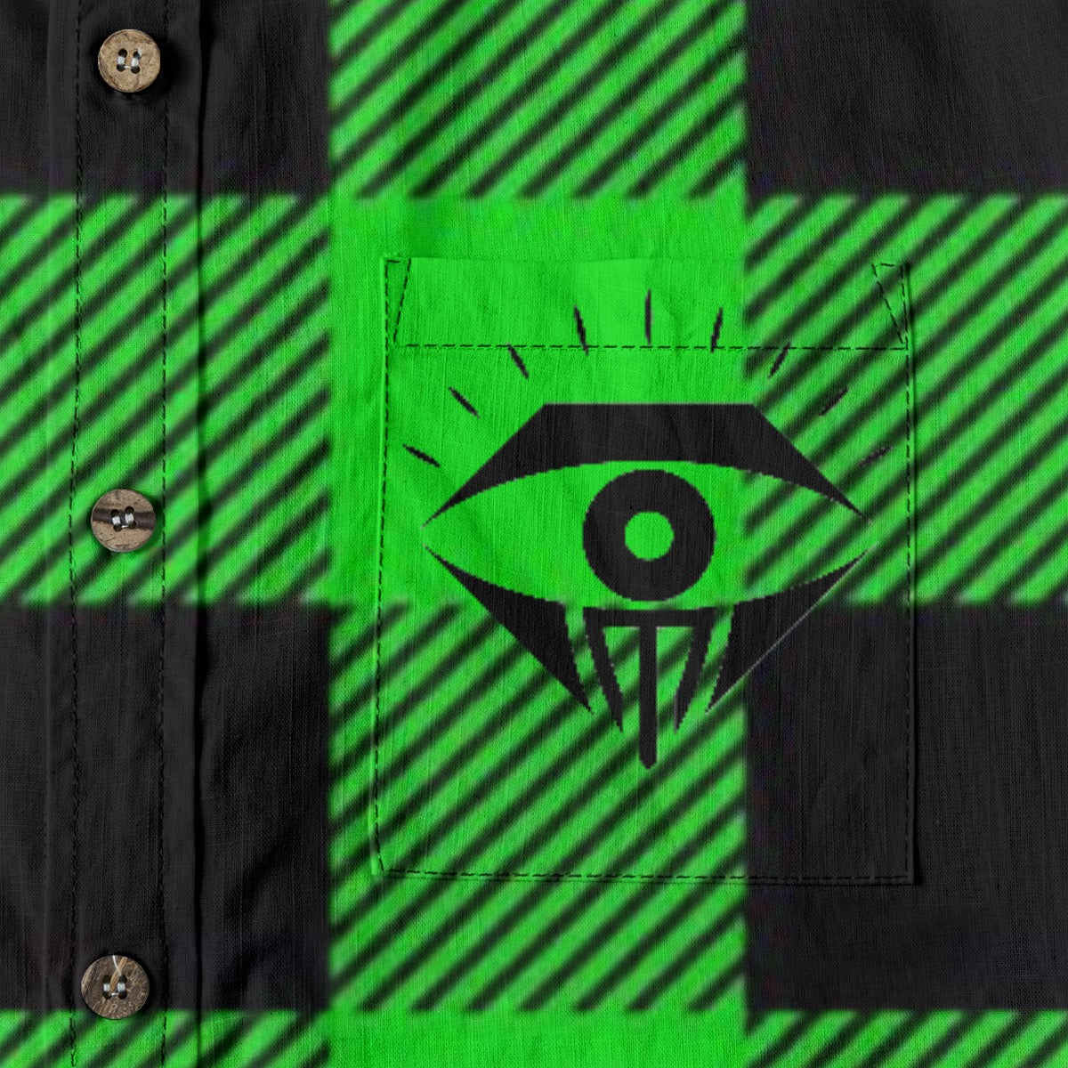 Slime Green Black Plaid Designer Long Sleeve Shirt