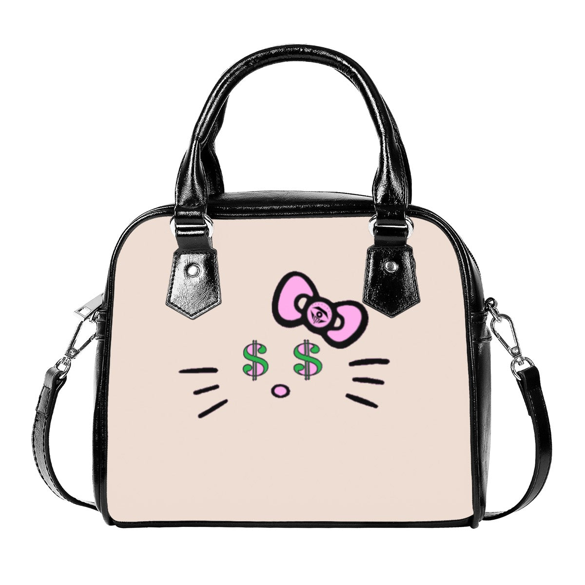 Beige Cash Kitty Designer Handbag With Single Shoulder Strap
