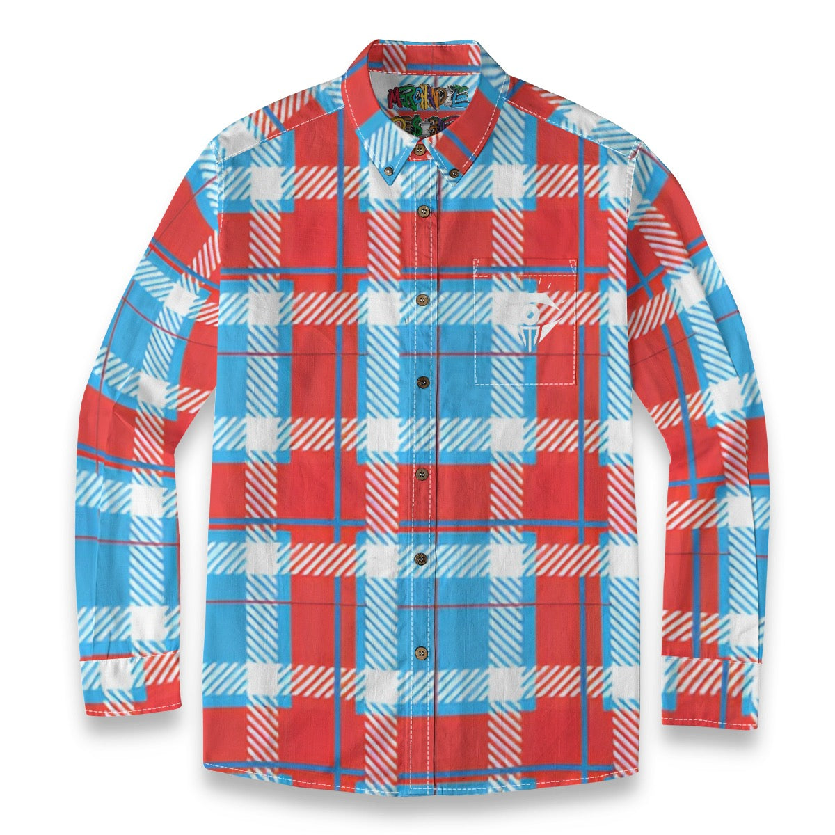 Blue Red White Plaid Designer Long Sleeve Shirt