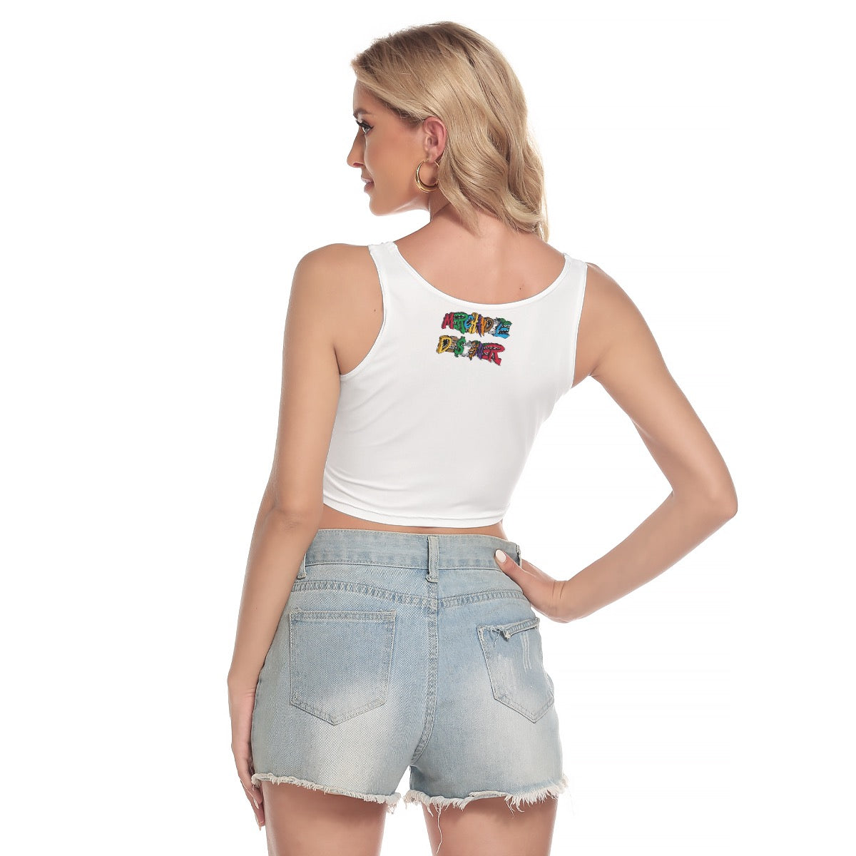 Cash Kitty Sport Crop Tank Top-White