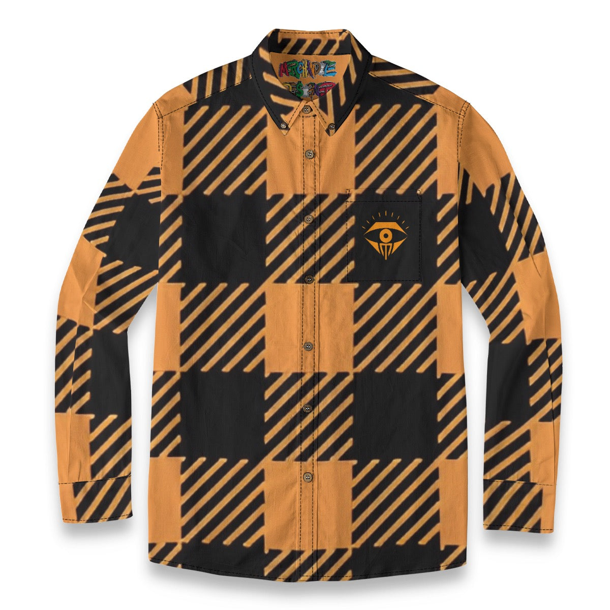 Orange Black Plaid Designer Long Sleeve Shirt