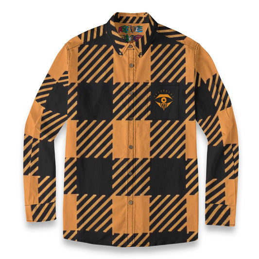 Orange Black Plaid Designer Long Sleeve Shirt