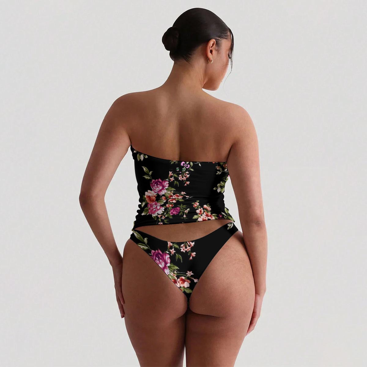 Cash Kitty Tube Top/Cheeky Bottom Set-Black Rose Riot