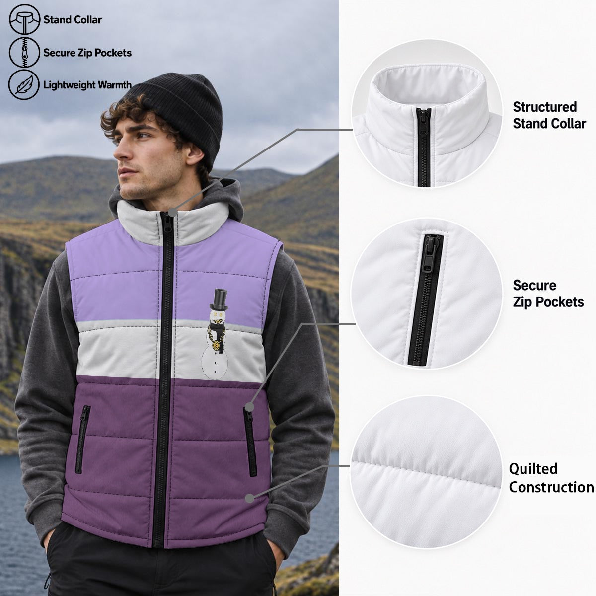 Purple Haze Snowman Zip Padded Vest