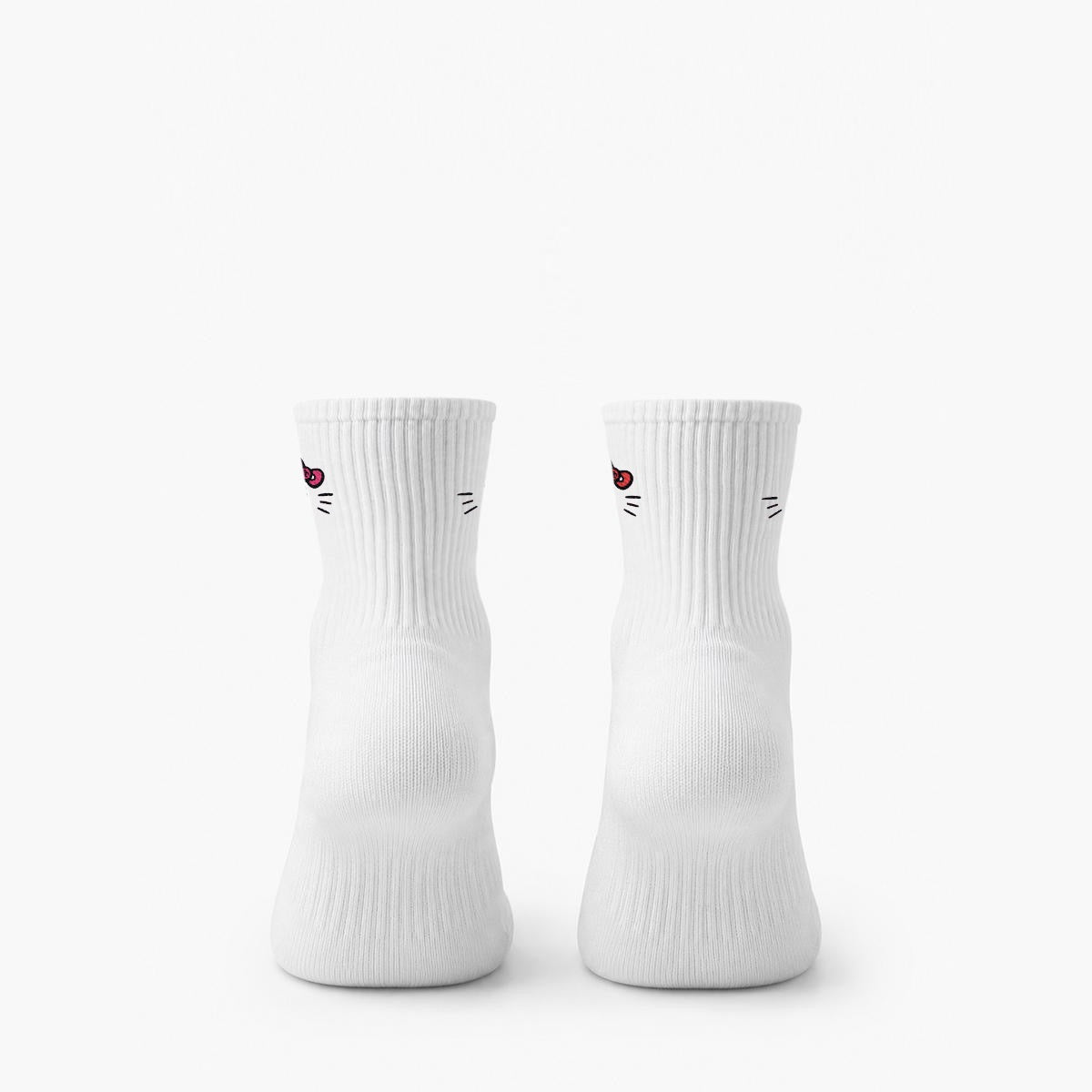 embroidery Cash Kitty Mid-Calf Socks|Cotton