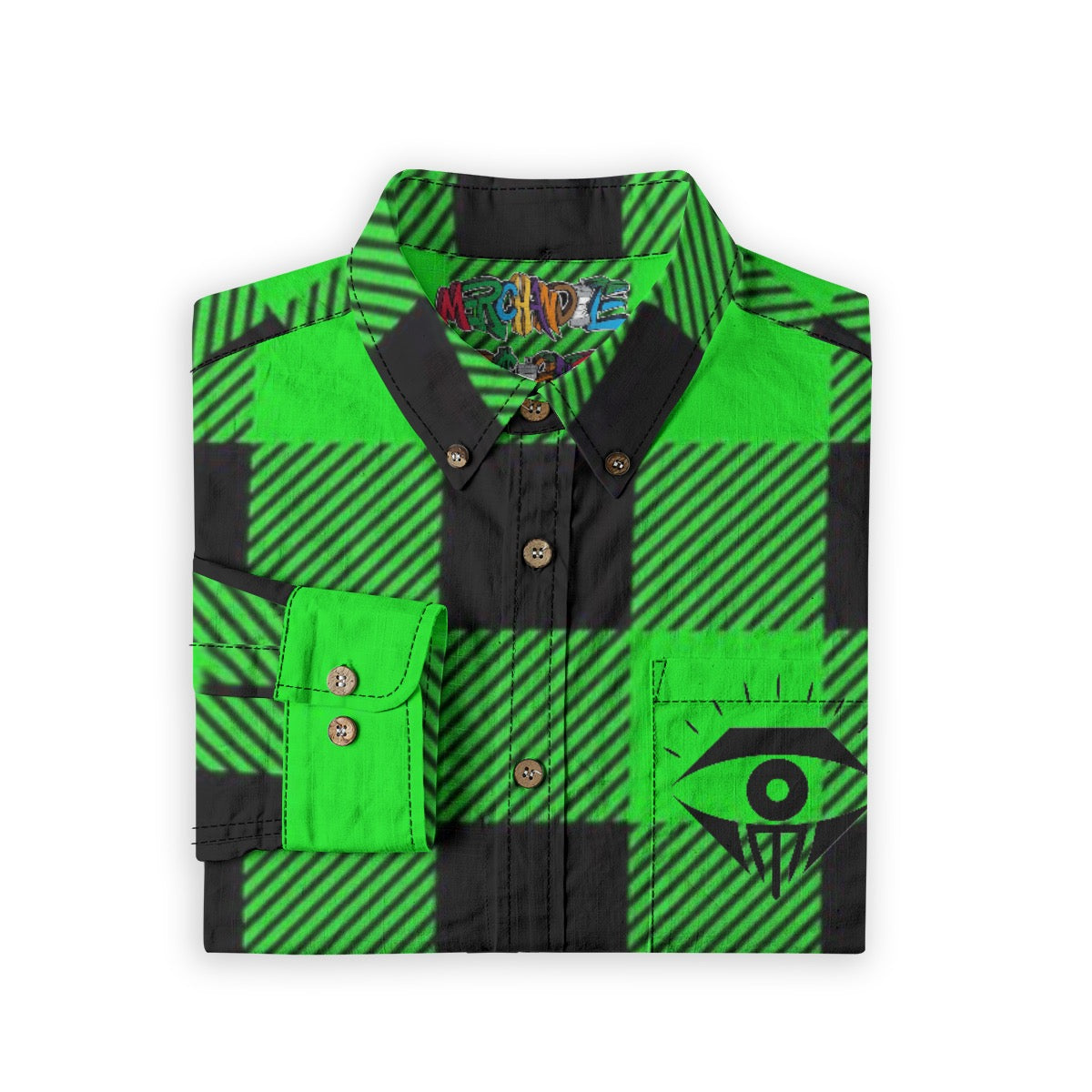 Slime Green Black Plaid Designer Long Sleeve Shirt