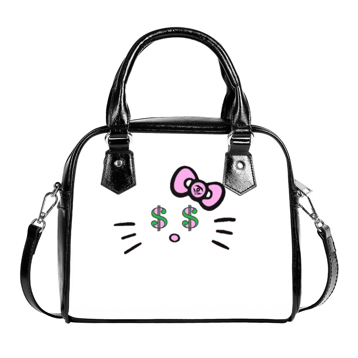 White Cash Kitty Designer Handbag With Single Shoulder Strap