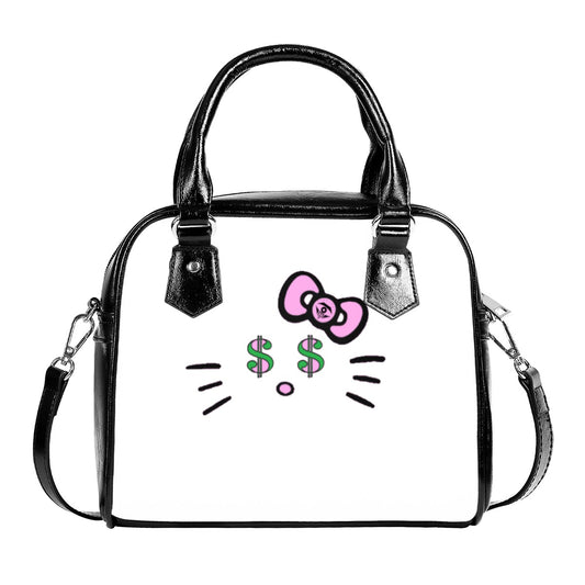 White Cash Kitty Designer Handbag With Single Shoulder Strap