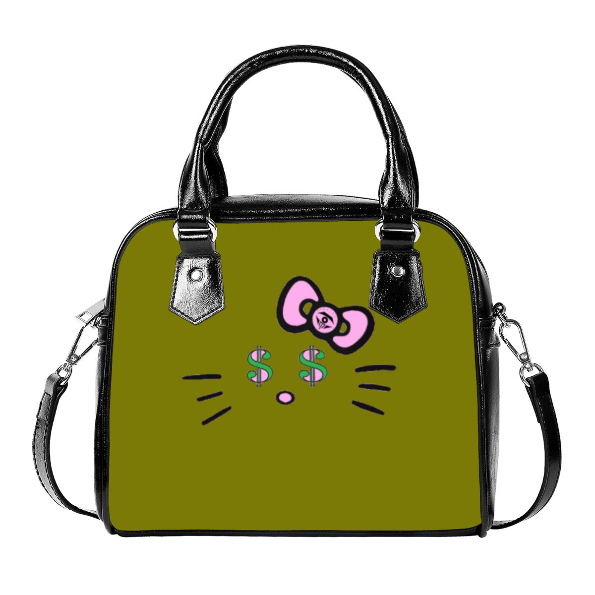 Olive Cash Kitty Designer Handbag With Single Shoulder Strap