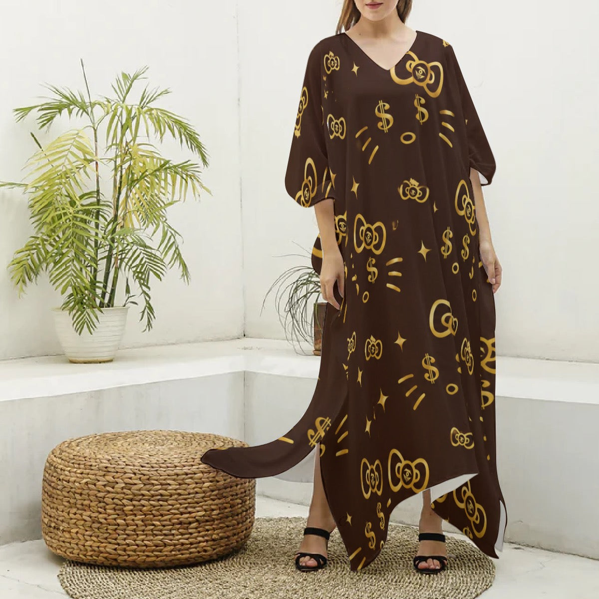 Cash Kitty Silk V-neck mumu-Monogram