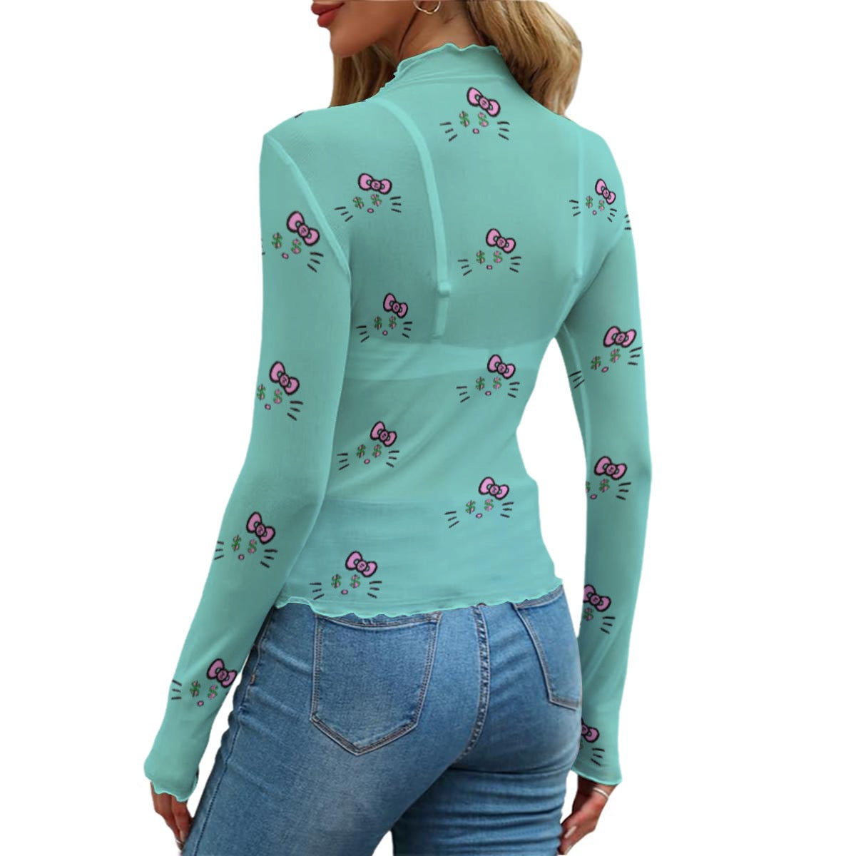 Cash Kitty Designer Mesh T-shirt-Tiffany Blue