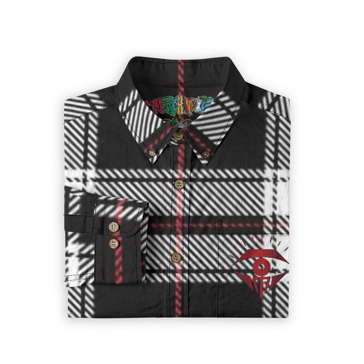Black Red White Plaid Designer Long Sleeve Shirt