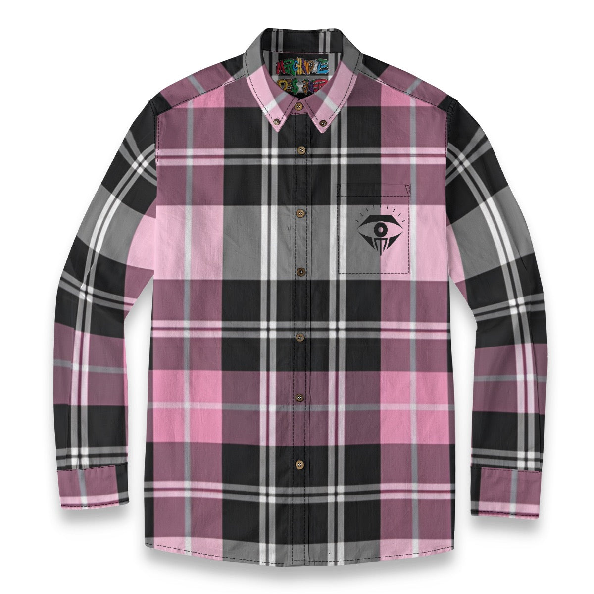 Pink Black Plaid Designer Sleeve Shirt