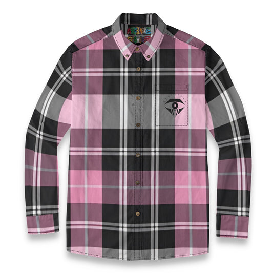 Pink Black Plaid Designer Sleeve Shirt
