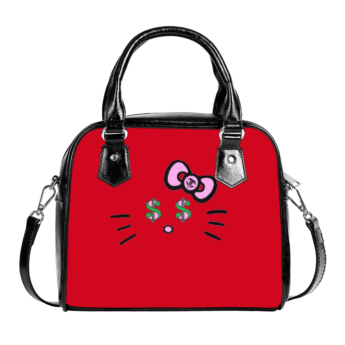 Red Cash Kitty Designer Handbag With Single Shoulder Strap