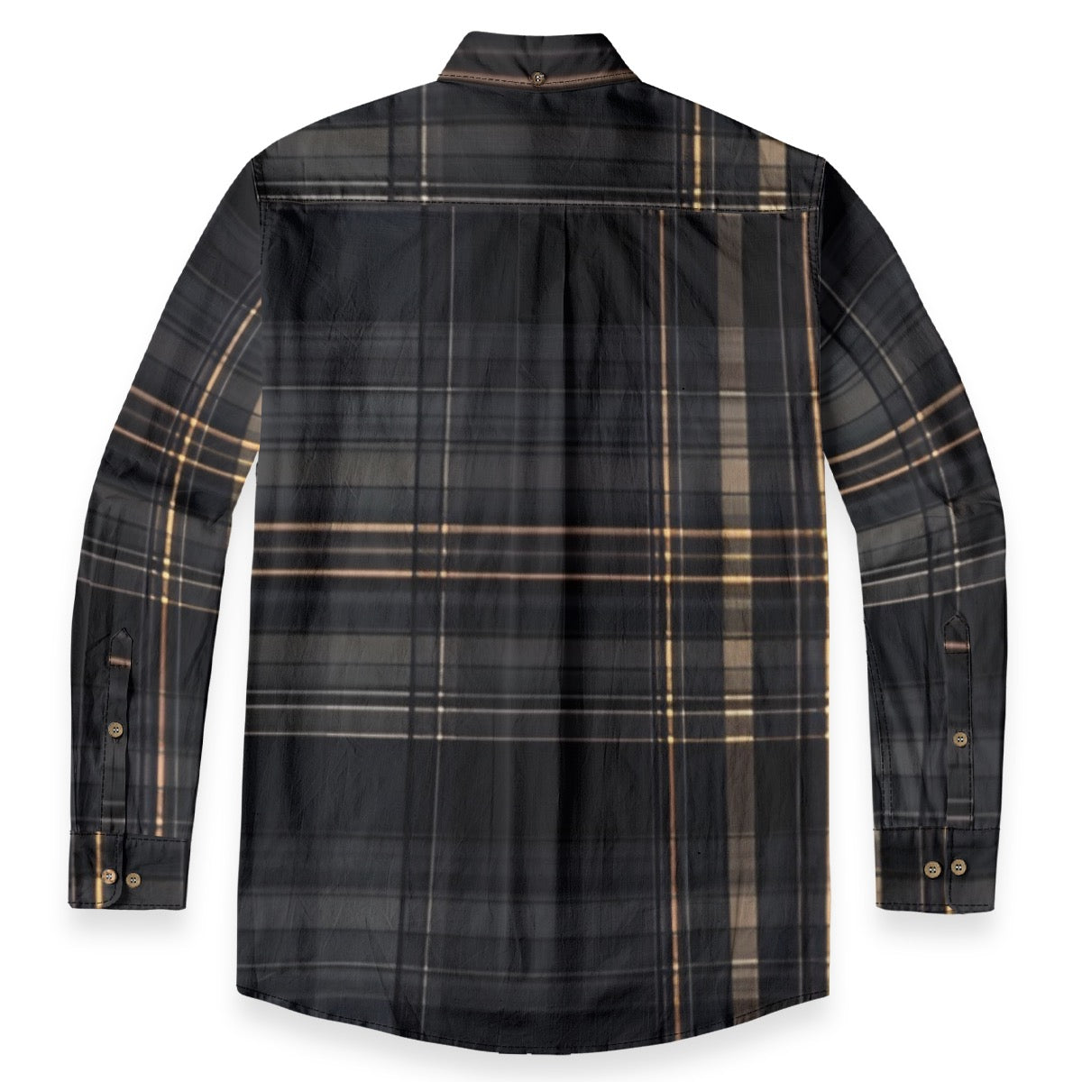 Black Gold Plaid Designer Long Sleeve Shirt