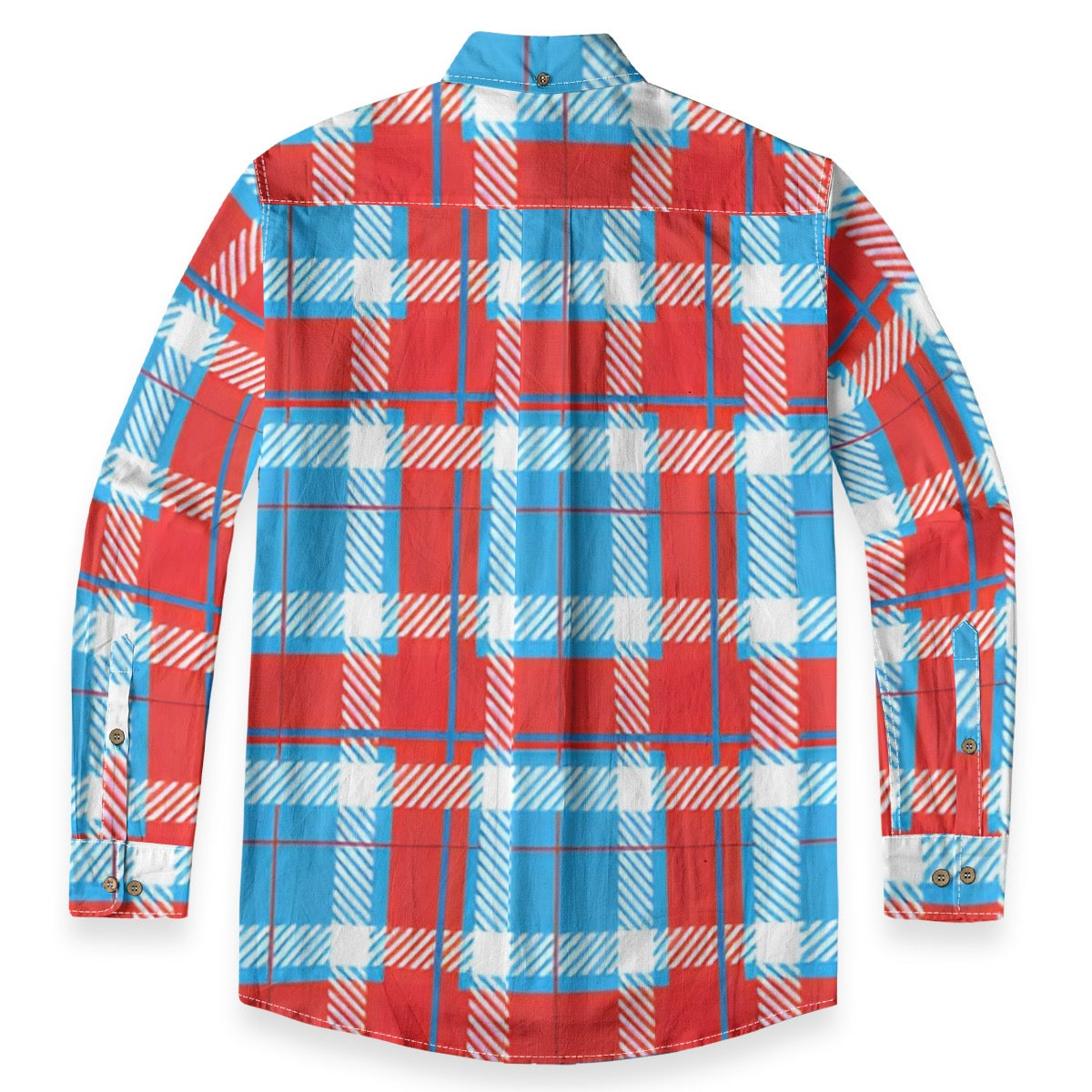 Blue Red White Plaid Designer Long Sleeve Shirt