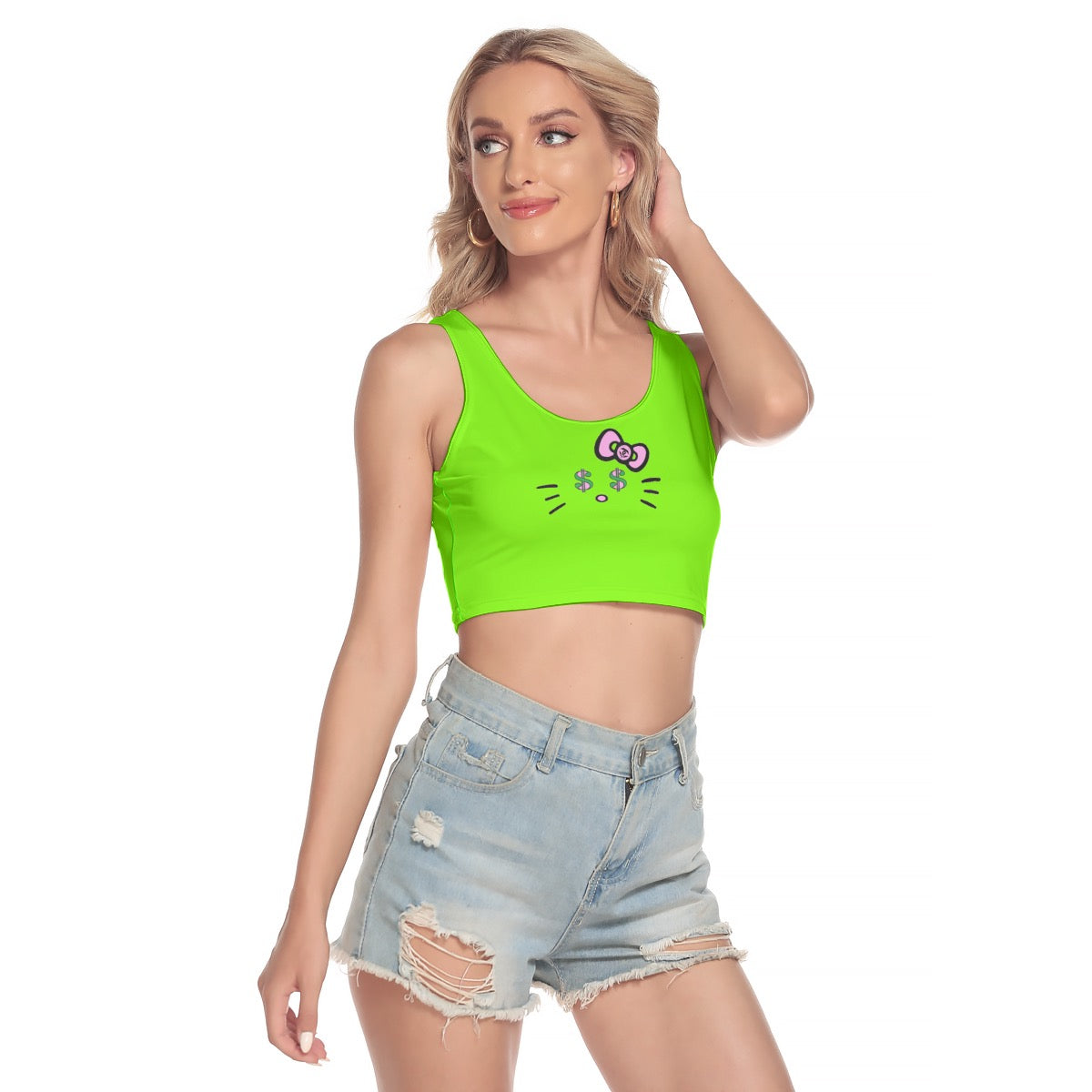 Cash Kitty Sport Crop Tank Top-Slime Green