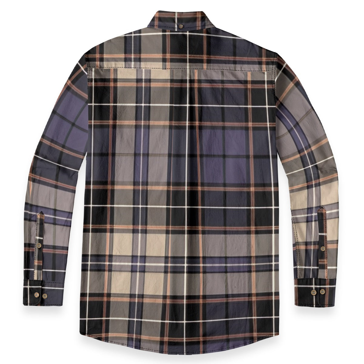 Tan Purp Orange Black Plaid Designer Sleeve Shirt