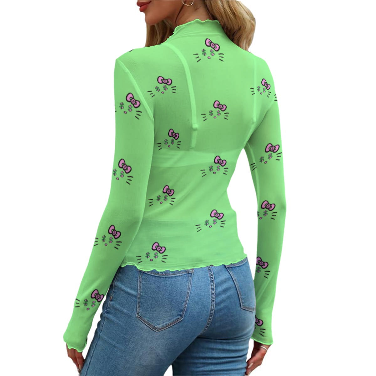 Cash Kitty Designer Mesh T-shirt-Mint Green