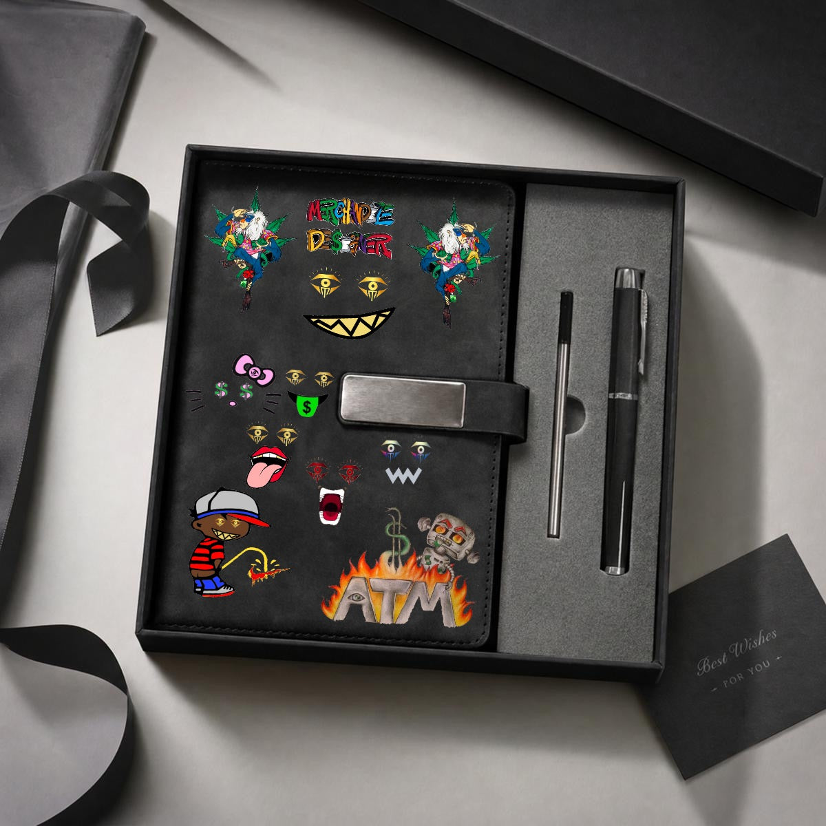 Merchandize Designer Blueprint Notebook with Metal Pen