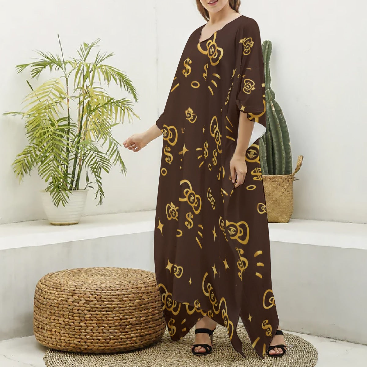 Cash Kitty Silk V-neck mumu-Monogram