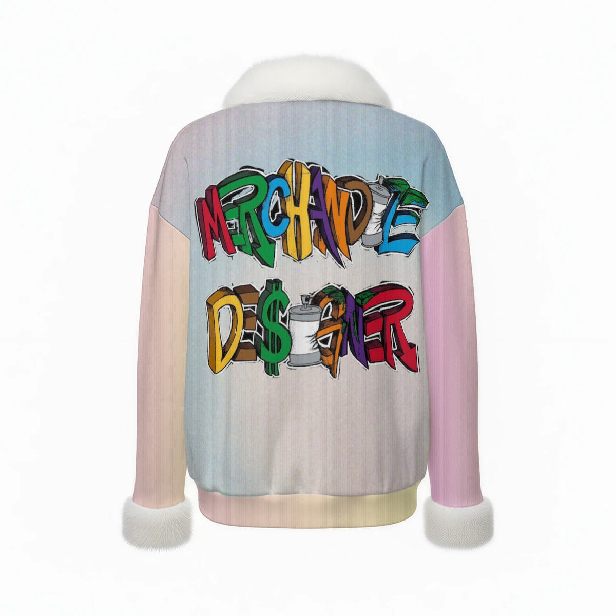 Cotton Candy Women's Labubu Minions Sweater Top with Fur Trim