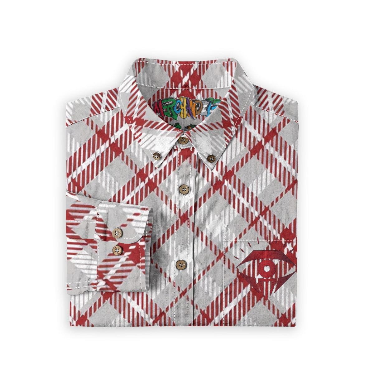 White Red Gray Plaid Designer Long Sleeve Shirt