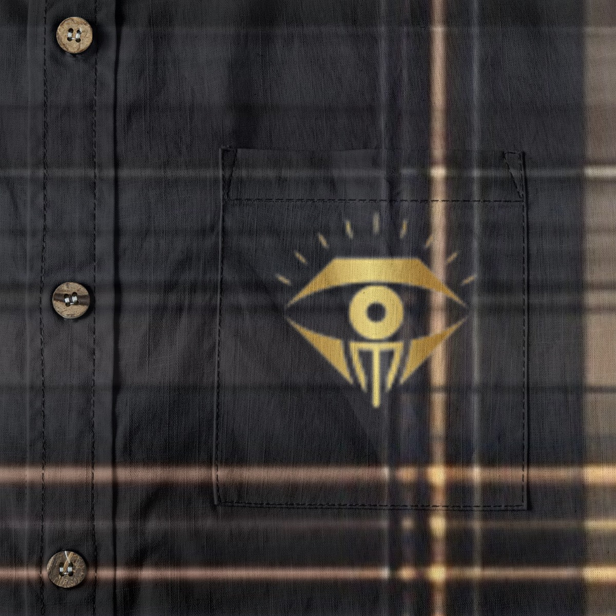 Black Gold Plaid Designer Long Sleeve Shirt